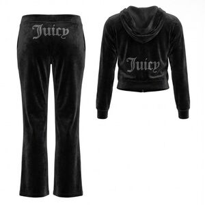 JUICY COUTURE BLACK LIQUORICE OG BLING RHINESTONE VELOUR TRACKSUIT SWEATSUIT NWT
